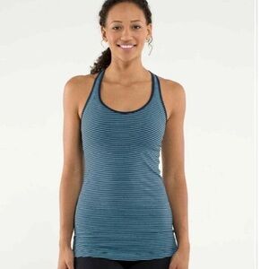 Lululemon Cool Blue Two Tone Striped Racerback Athletic Sport Top 8